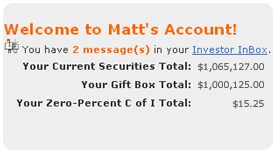 Welcome to Your Account, Primary account information - security types, gift securities, Linked account(s) information - account(s) listing, and Purchase Express