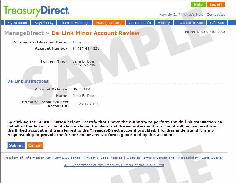 Manage Direct > De-Link Minor Account Review
