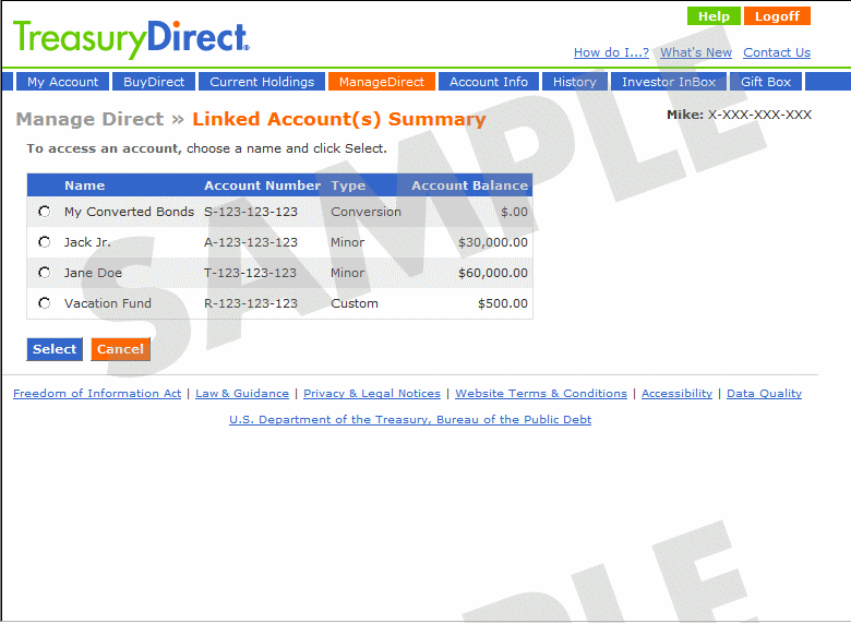 Manage Direct > Linked Account(s) Summary