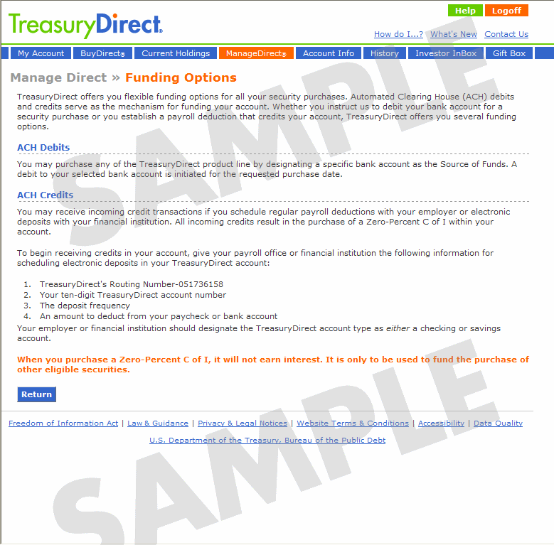 Manage Direct > Funding Options