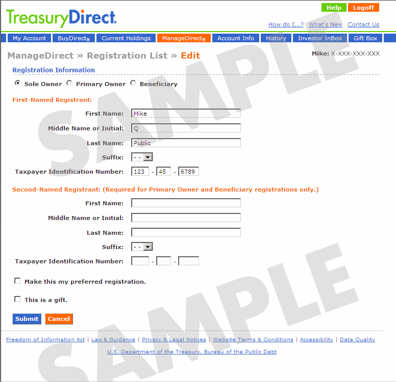 Manage Direct > Registration List> Edit
