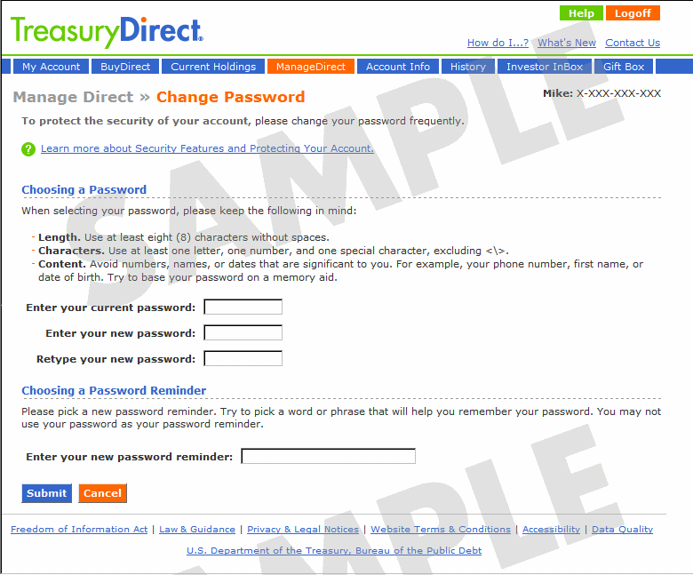 Manage Direct > Change Password