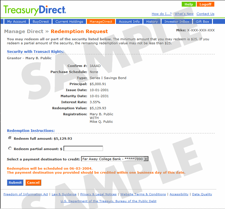 Manage Direct > Redemption Request