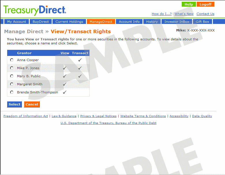 Manage Direct > View/Transact Rights