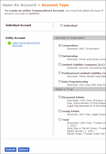 Choosing individual as account type